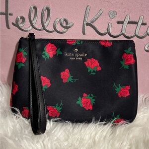 Kate Spade Black and Red Rose Wristlet